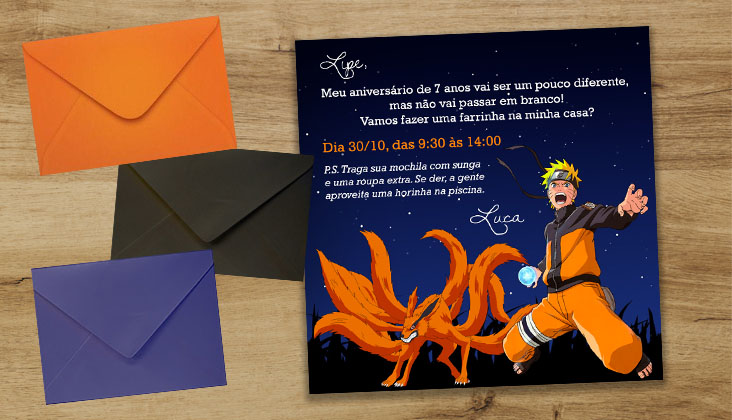 Convite de Aniversário Naruto Laranja  Convite de aniversário, Aniversário  naruto, Convites online